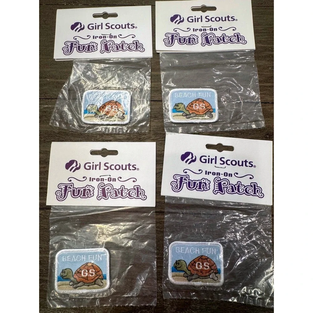 Vintage Girl Scouts NOS Beach Fun Turtle Iron-On Patch Lot of 4 Sealed